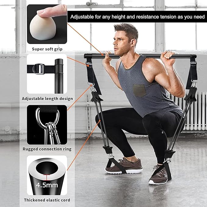 Pilates Bar Kit with 4 Resistance Bands